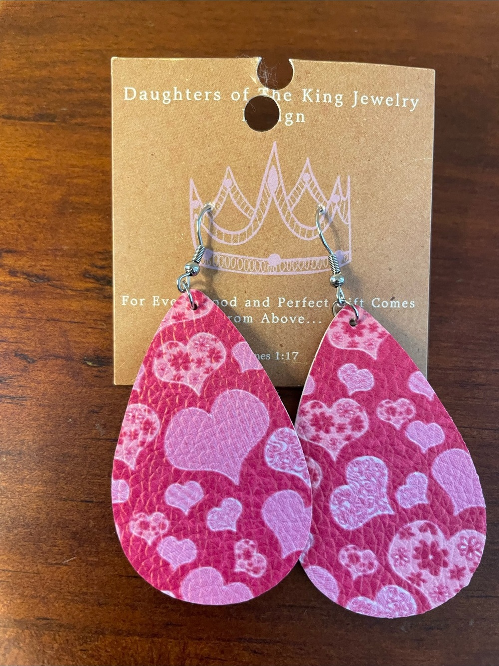 Bundle 3/$12. Daughters of the King Pink Heart Teardrop Kids Earrings